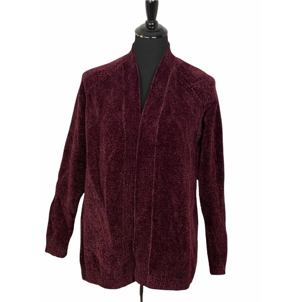 Lands End Womens Burgundy Long Sleeves Open Front Cardigan Sweater M 10-12